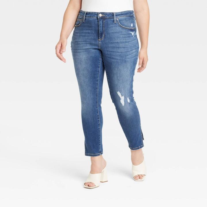 Women's Plus Size Mid-rise Skinny Jeans - Ava & Viv Medium Wash 14w,