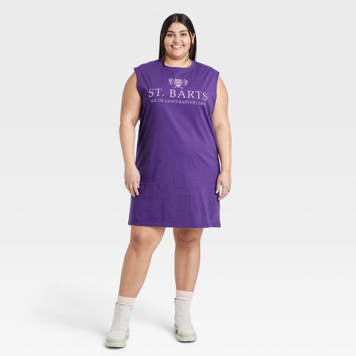 Iml Women's Plus Size St. Barts Graphic Tank Dress - Plum Purple