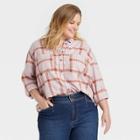 Women's Plus Size Plaid Long Sleeve Button-down Flannel Tunic Top - Ava & Viv
