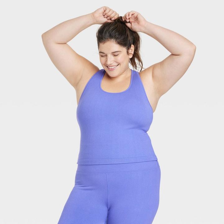 Women's Plus Size Light Support Rib Seamless Tank Top - All In Motion Cobalt