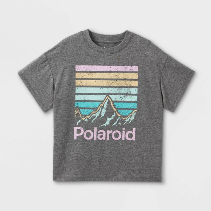 Girls' Polaroid Boxy Graphic Short Sleeve T-shirt - Art Class Gray