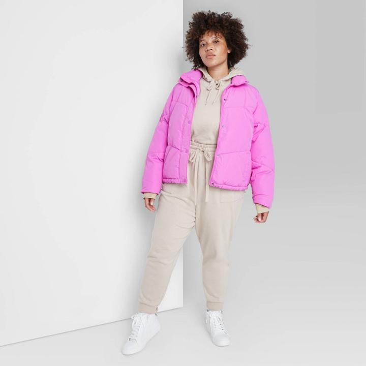 Women's Plus Size Cropped Retro Puffer Jacket - Wild Fable Purple