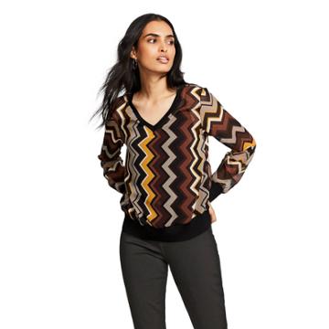 Women's Zig Zag Long Sleeve V-neck Blouse - Missoni For Target Brown/black Xs, Women's, Black Brown