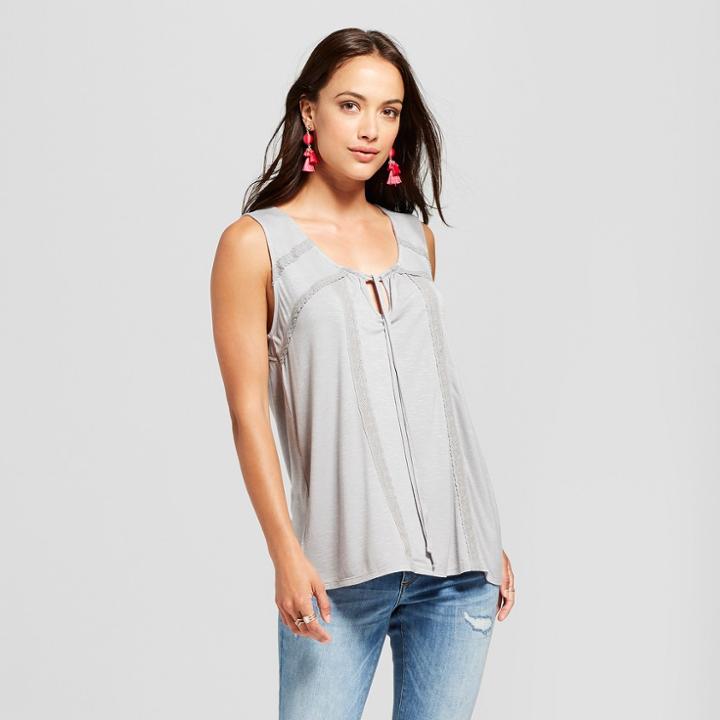 Women's Lace Trim Knit Tank - Knox Rose Gray