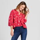 Women's Long Sleeve Printed Woven Top - Universal Thread Red