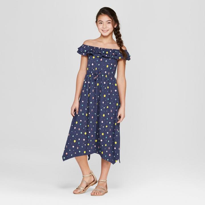 Girls' Fruits Print Knit A Line Dress - Cat & Jack Navy