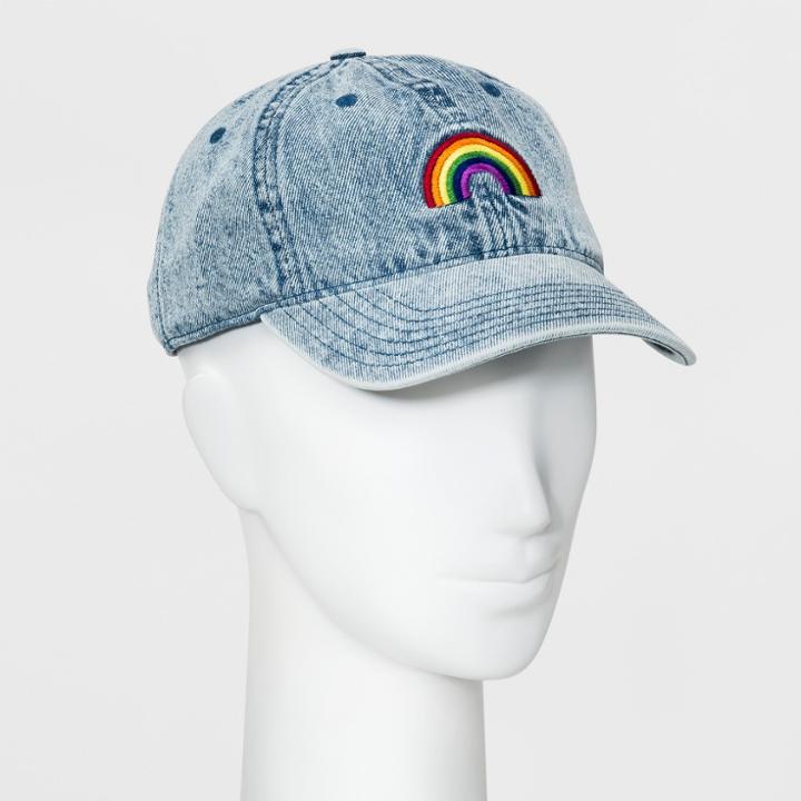 Women's Acid Wash Denim Rainbow Baseball Hat - Wild Fable Denim Blue