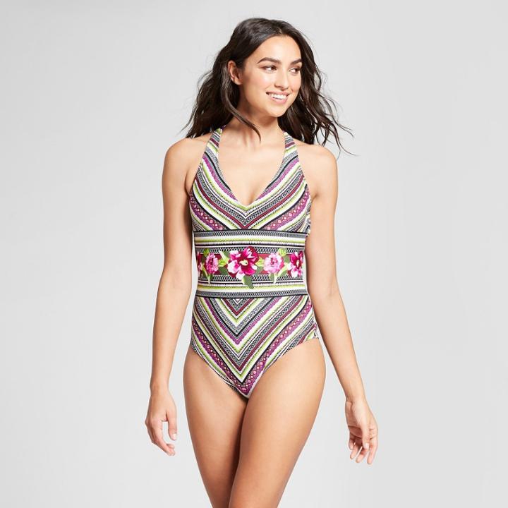 Women's Strappy Back One Piece Swimsuit - Mossimo Multi Stripe S,