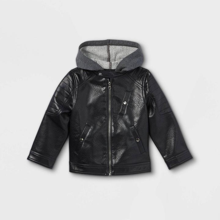 Toddler Boys' Hooded Moto Jacket - Art Class Black