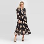 Women's Floral Print Long Sleeve Round Neck Romantic Maxi Dress - Who What Wear Black