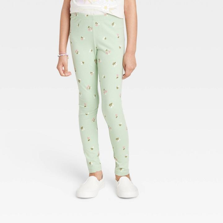 Girls' Floral Leggings - Cat & Jack Sage Green