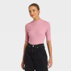 Women's Elbow Sleeve Mock Turtleneck T-shirt - A New Day Pink