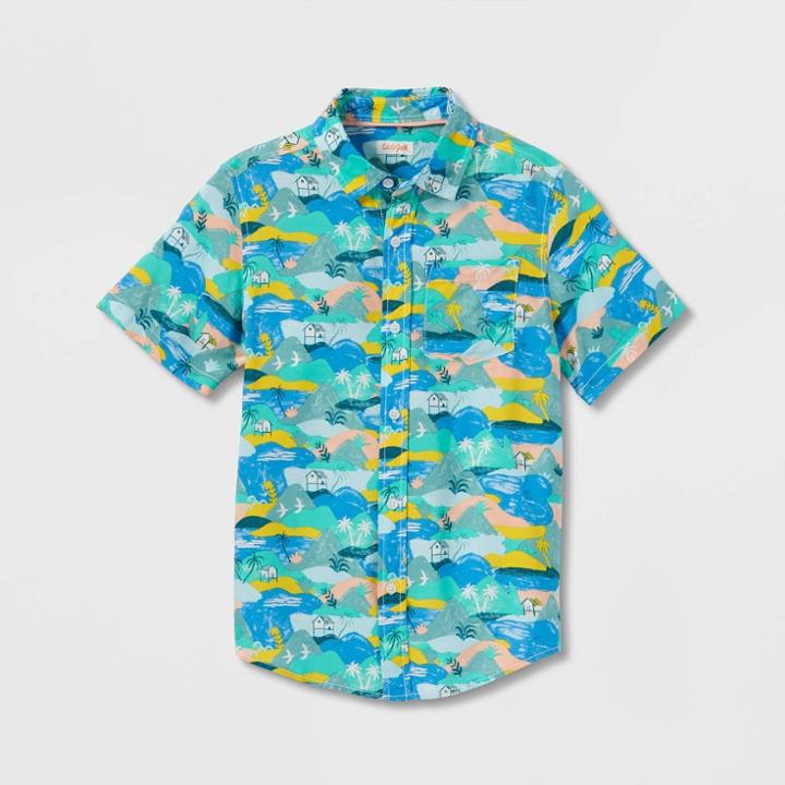 Boys' Island Print Challis Short Sleeve Woven Shirt - Cat & Jack Blue