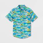 Boys' Island Print Challis Short Sleeve Woven Shirt - Cat & Jack Blue