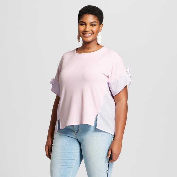 Women's Plus Size Short Tie Sleeve Top - Ava & Viv Lavender (purple)