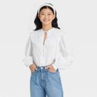 Women's Flounce Long Sleeve Blouse - A New Day White