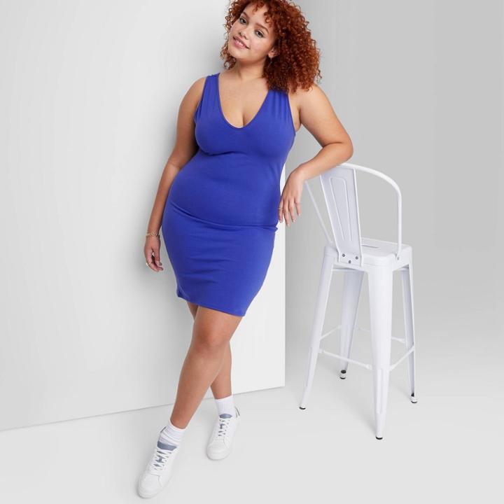 Women's Plus Size Sleeveless Knit Bodycon Dress - Wild Fable Royal Blue