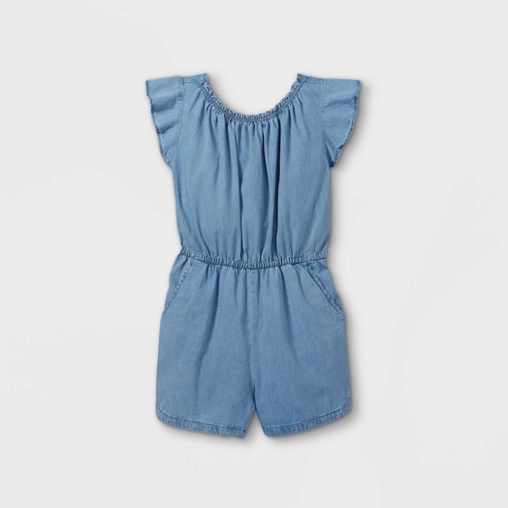 Girls' Chambray Woven Short Sleeve Romper - Cat & Jack