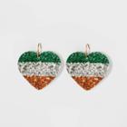 No Brand Glitter Irish Flag Heart Earrings, Green/orange/silver