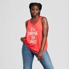 Women's Plus Size I'll Drink To That Criss-cross Graphic Tank Top - Grayson Threads Red