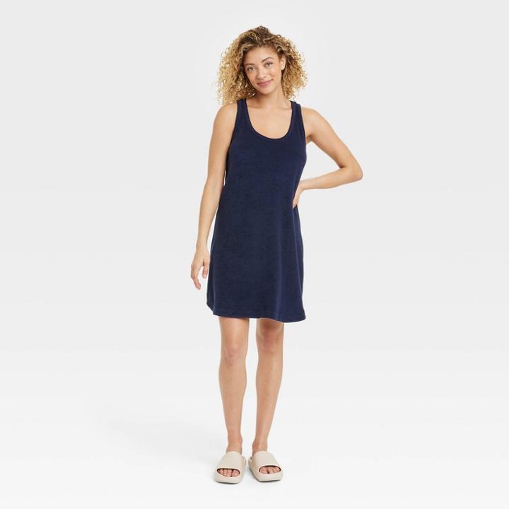 Women's Terry Tank Dress - A New Day Navy Blue