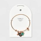 No Brand Silver Plated 'family' Charm Cubic Zirconia And Abalone Bangle Bracelet - Rose Pink