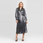 Women's Balloon Long Sleeve Drapey Tie Neck Blouse - Who What Wear Silver