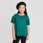 Petitegirls' Short Sleeve Flutter Sleeve Top - Art Class Teal S, Girl's, Size: