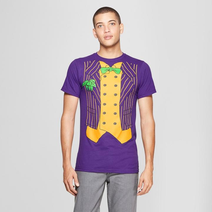 Warner Brothers Men's Dc Comics Joker Suit Up Short Sleeve T-shirt - Purple