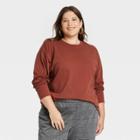 Women's Plus Size Long Sleeve T-shirt - A New Day Brown