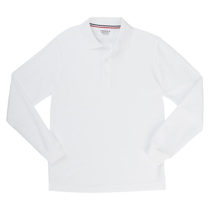 French Toast Boys' Long Sleeve Pique Uniform Polo Shirt - White