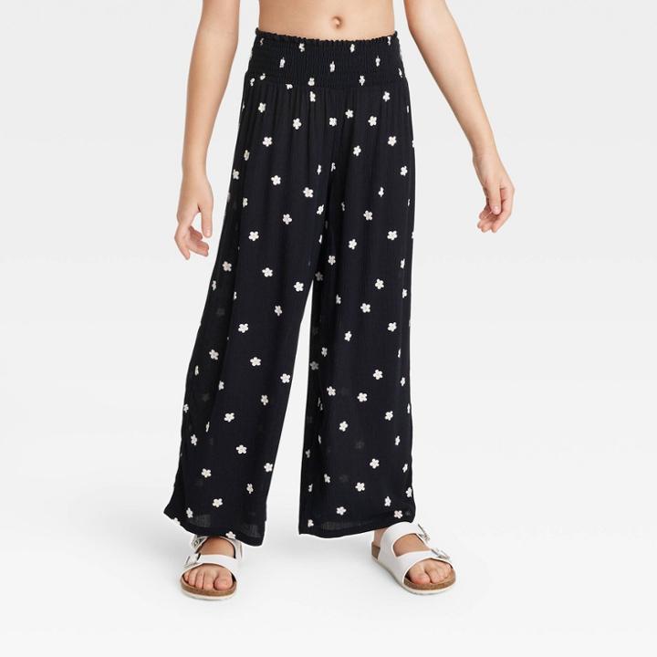 Girls' Floral Print Wide Legged Cover Up Pants - Art Class Black