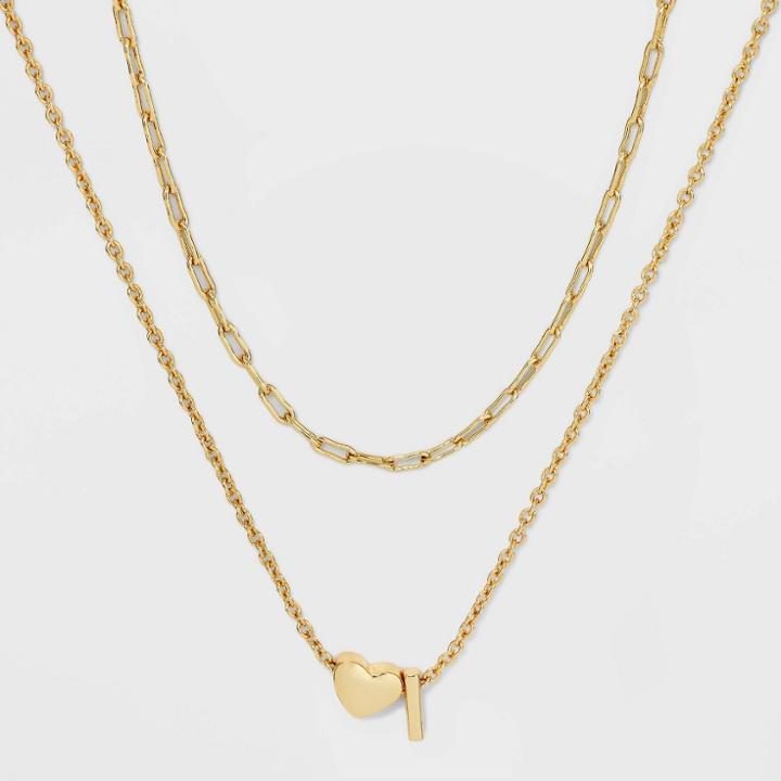 14k Gold Dipped 'i' Initial With Heart Chain Necklace - A New Day Gold