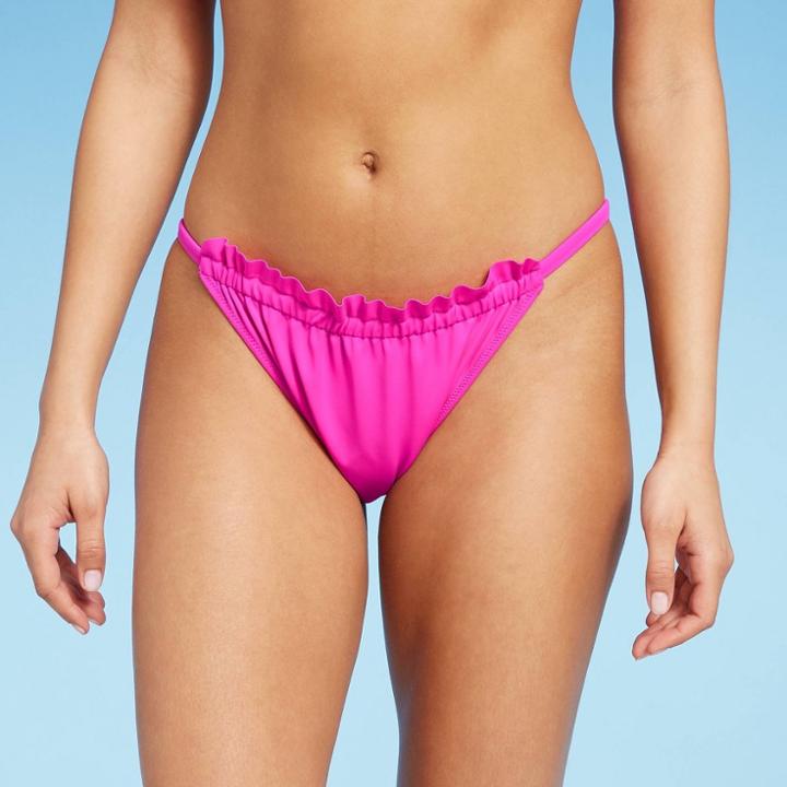 Women's Ruffle Front High Leg Extra Cheeky Bikini Bottom - Shade & Shore Magenta
