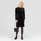Women's Long Sleeve Crewneck Velvet Dress - A New Day Black S, Women's,