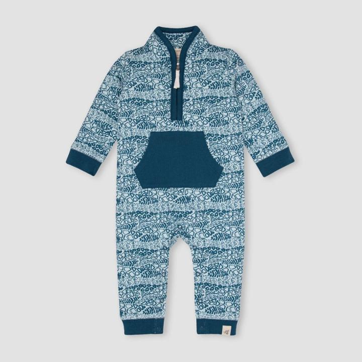 Burt's Bees Baby Baby Boys' French Terry Reptile Ripple Zip-up Jumpsuit - Dark Teal