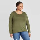 Women's Plus Size Long Sleeve T-shirt - Ava & Viv Olive 2x, Women's, Size: