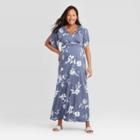 Maternity Floral Print Kimono Short Sleeve Maxi Dress - Isabel Maternity By Ingrid & Isabel Blue