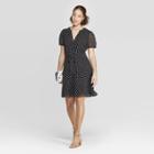 Women's Polka Dot Casual Fit Cap Sleeve Deep V-neck Dress - A New Day Black/white
