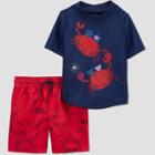 Carter's Just One You  Baby Boys' 2pc Short Sleeve Crab Print Rash Guard Set Red/white/blue