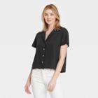 Women's Short Sleeve Button-down Shirt - Universal Thread Black