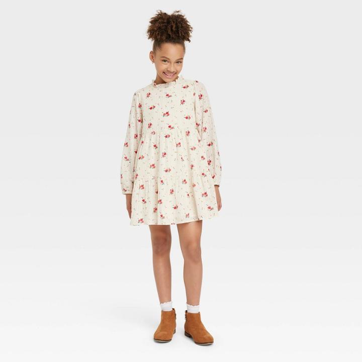 Girls' Long Sleeve Woven Dress - Cat & Jack Off-white