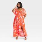 Women's Flutter Short Sleeve Dress - Ava & Viv Orange Floral
