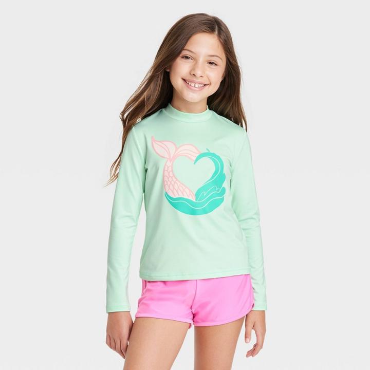 Girls' Mermaid Wave Long Sleeve Rash Guard Swim Top - Cat & Jack