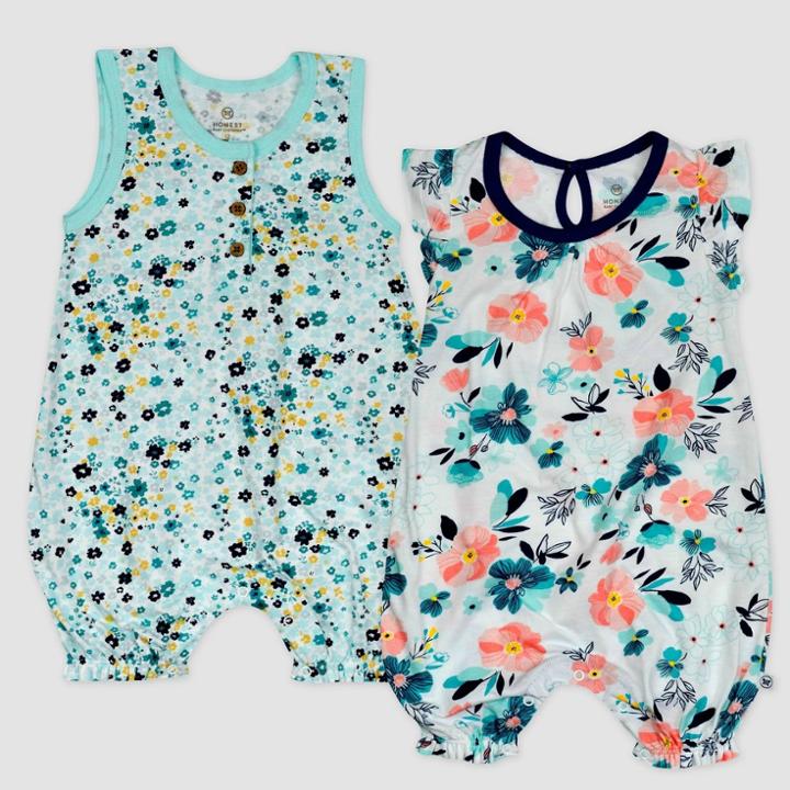 Honest Baby 2pk Organic Cotton Flutter Sleeve Bubble Romper - 18m, One Color