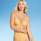 Women's Light Lift Tie-front Pique Textured Bikini Top - Shade & Shore Light Yellow