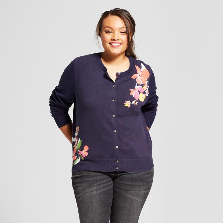 Women's Plus Size Long Sleeve Any Day Cardigan - A New Day Navy X, Blue