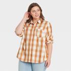 Women's Plus Size Plaid Long Sleeve Button-down Shirt - Universal Thread Yellow