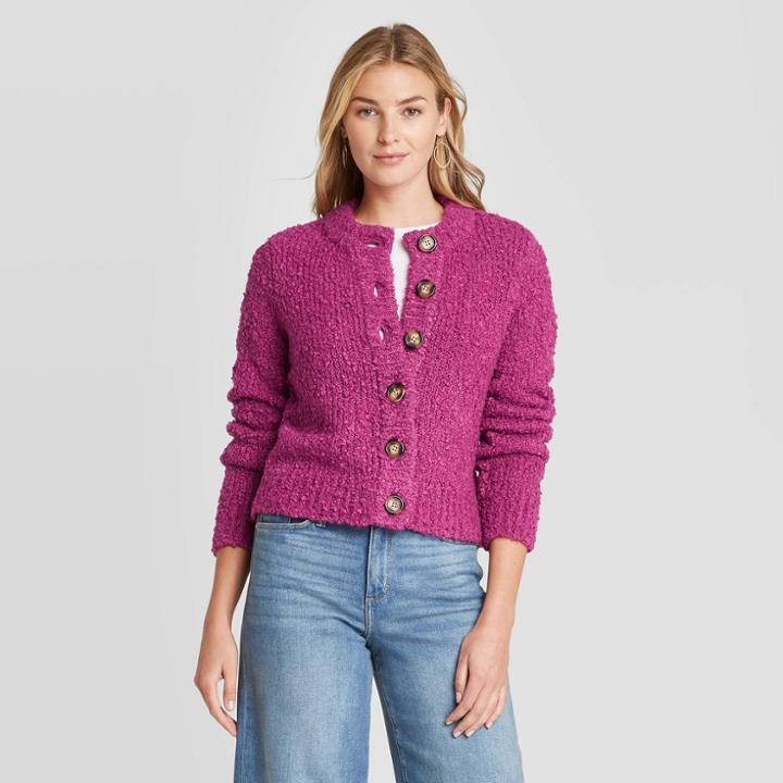 Women's Button-front Cropped Cardigan - Universal Thread Purple