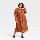 Women's Plus Size Ruffle Long Sleeve Dress - Knox Rose Brown